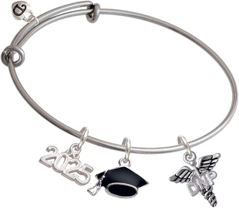 Delight Jewelry Silvertone Nurse Caduceus - Silvertone Class of 2025 Graduation Charm Bangle Bracelet in Kuwait
