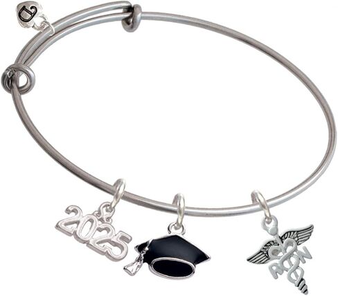 Delight Jewelry Silvertone Nurse Caduceus - Silvertone Class of 2025 Graduation Charm Bangle Bracelet in Kuwait