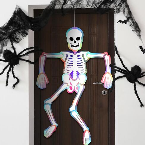 Hiboom 2 Pcs Large Halloween Jointed Skeletons 59 Inch Skeleton Cardboard Decoration Hanging Halloween Decorations Cutout Vintage Skull Holographic Paper Decor for Wall Window Door Hanging Decor in Saudi Arabia