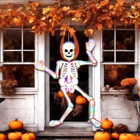 Hiboom 2 Pcs Large Halloween Jointed Skeletons 59 Inch Skeleton Cardboard Decoration Hanging Halloween Decorations Cutout Vintage Skull Holographic Paper Decor for Wall Window Door Hanging Decor in Saudi Arabia