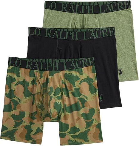 سروال بوكسر رجالي من Polo Ralph Lauren بمقاس كلاسيكي قابل للتمدد 3 قطع بولو أسود/صديق للبيئة مموه/أخضر كارجو منقط مقاس متوسط in Kuwait
