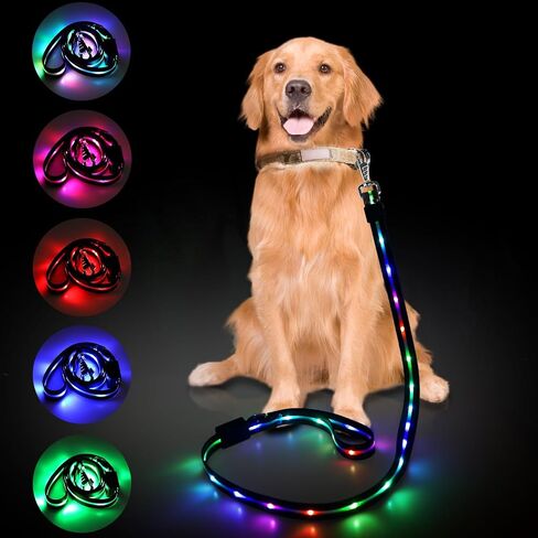 Light Up Dog Leash: 12 Lighting Modes LED Dog Leash Rechargeable - 5 Ft Lighted Dog Leash for Night Walking Safety Glow in The Dark, Silicone Dog Leash for Small Medium Large Dogs Walking at Night in Saudi Arabia