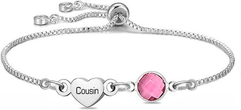 Silver Link Bracelet with Pink Crystal and 'Sister' Heart Charm Dainty Bracelet for Women Sister Friend Family Birthday Valentines Wedding Gifts in Kuwait