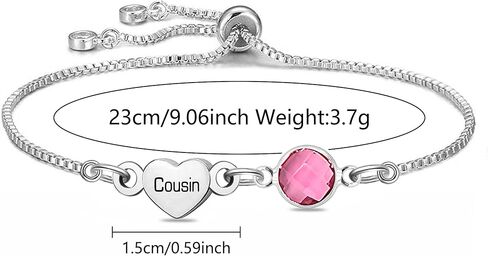 Silver Link Bracelet with Pink Crystal and 'Sister' Heart Charm Dainty Bracelet for Women Sister Friend Family Birthday Valentines Wedding Gifts in Kuwait