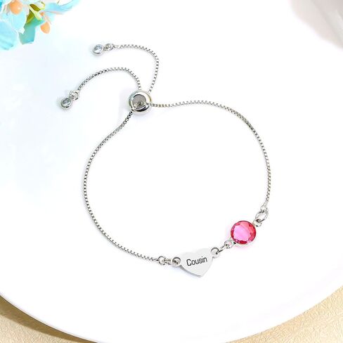Silver Link Bracelet with Pink Crystal and 'Sister' Heart Charm Dainty Bracelet for Women Sister Friend Family Birthday Valentines Wedding Gifts in Kuwait
