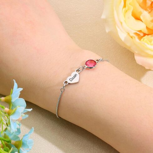 Silver Link Bracelet with Pink Crystal and 'Sister' Heart Charm Dainty Bracelet for Women Sister Friend Family Birthday Valentines Wedding Gifts in Kuwait
