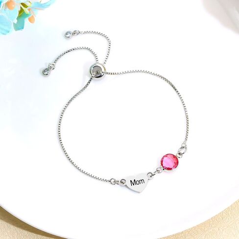 Silver Link Bracelet with Pink Crystal and 'Sister' Heart Charm Dainty Bracelet for Women Sister Friend Family Birthday Valentines Wedding Gifts in Kuwait