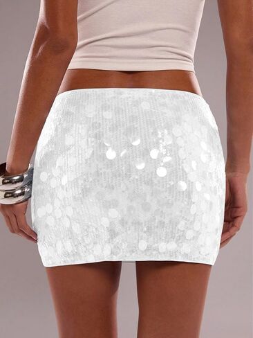 Ammiko Women's Sequin Skirt Sparkly Mini Micro Skirts Glitter Y2k Shiny Low Rise Skirt Sexy Stretchy Bodycon Party in Kuwait