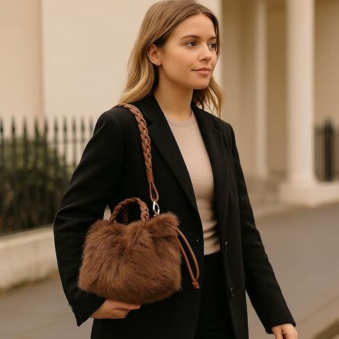Tote Bag for Women Plush Handbag Fuzzy Shoulder Bag Big Capacity Purse in Saudi Arabia
