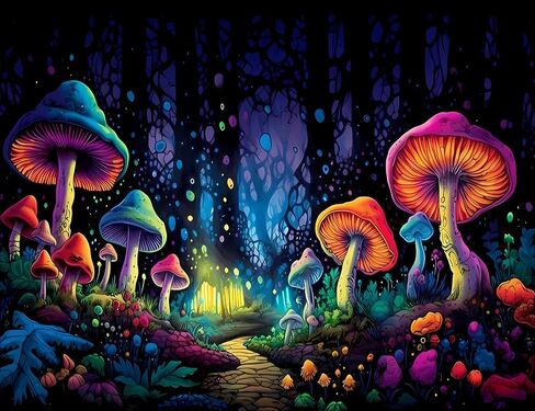 Aicmerk Blacklight Mushroom Tapestry, Glow In The Dark Tapestry Fantasy, UV Reactive Mushroom Tapestries Posters Wall Hanging decor for Bedroom Living Room (Blacklight, Blue, 78 * 60 Inch) in Saudi Arabia