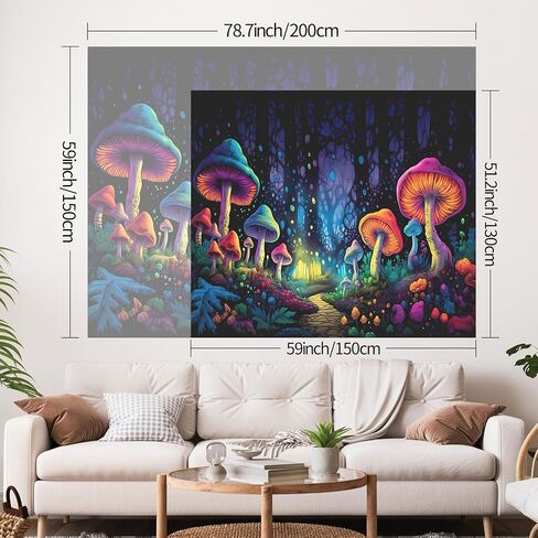 Aicmerk Blacklight Mushroom Tapestry, Glow In The Dark Tapestry Fantasy, UV Reactive Mushroom Tapestries Posters Wall Hanging decor for Bedroom Living Room (Blacklight, Blue, 78 * 60 Inch) in Saudi Arabia