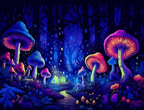 Aicmerk Blacklight Mushroom Tapestry, Glow In The Dark Tapestry Fantasy, UV Reactive Mushroom Tapestries Posters Wall Hanging decor for Bedroom Living Room (Blacklight, Blue, 78 * 60 Inch) in Saudi Arabia