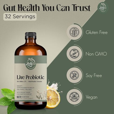 Liquid Probiotic - Natural Probiotic Blend with 50 Billion CFU - Helps Promote Immune Support & Gut Health for Men & Women - No Additives & Fillers -Vegan - Formulated in The USA, 17 fl oz in Saudi Arabia
