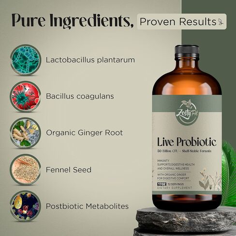 Liquid Probiotic - Natural Probiotic Blend with 50 Billion CFU - Helps Promote Immune Support & Gut Health for Men & Women - No Additives & Fillers -Vegan - Formulated in The USA, 17 fl oz in Saudi Arabia