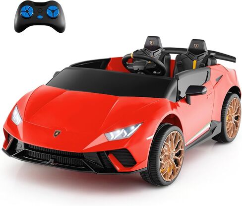 Costzon 2-Seater Ride on Car, Licensed Lamborghini Poison, 12V Battery Powered Kids Car w/ 2.4G Remote Control, 3 Speed, Swing Mode, LED Lights, Horn, USB/MP3/TF, Electric Vehicle for Toddlers, White in Kuwait