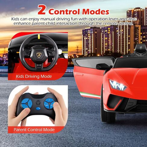 Costzon 2-Seater Ride on Car, Licensed Lamborghini Poison, 12V Battery Powered Kids Car w/ 2.4G Remote Control, 3 Speed, Swing Mode, LED Lights, Horn, USB/MP3/TF, Electric Vehicle for Toddlers, White in Kuwait