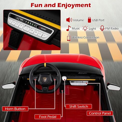 Costzon 2-Seater Ride on Car, Licensed Lamborghini Poison, 12V Battery Powered Kids Car w/ 2.4G Remote Control, 3 Speed, Swing Mode, LED Lights, Horn, USB/MP3/TF, Electric Vehicle for Toddlers, White in Kuwait