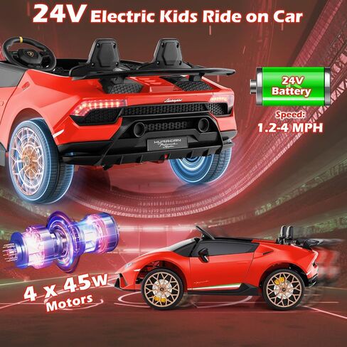 Costzon 2-Seater Ride on Car, Licensed Lamborghini Poison, 12V Battery Powered Kids Car w/ 2.4G Remote Control, 3 Speed, Swing Mode, LED Lights, Horn, USB/MP3/TF, Electric Vehicle for Toddlers, White in Kuwait