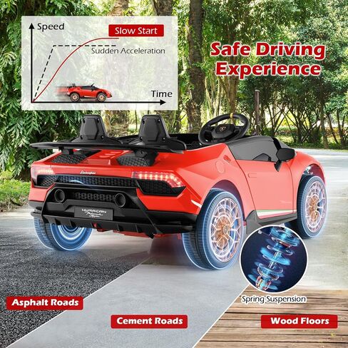 Costzon 2-Seater Ride on Car, Licensed Lamborghini Poison, 12V Battery Powered Kids Car w/ 2.4G Remote Control, 3 Speed, Swing Mode, LED Lights, Horn, USB/MP3/TF, Electric Vehicle for Toddlers, White in Kuwait