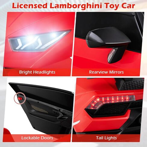 Costzon 2-Seater Ride on Car, Licensed Lamborghini Poison, 12V Battery Powered Kids Car w/ 2.4G Remote Control, 3 Speed, Swing Mode, LED Lights, Horn, USB/MP3/TF, Electric Vehicle for Toddlers, White in Kuwait