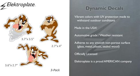 Elektroplate Officially Licensed Looney Tunes Tasmanian Devil Dynamic Decals | Premium Automotive-Grade All Weather Vinyl Stickers for Car, Water Bottle, Laptop, Phone & More| Made in USA | Set of 3 in Saudi Arabia