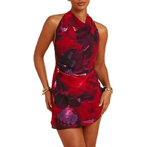 Floerns Women's Tie Dye Cowl Neck Dress Vacation Backless Halter Mesh Mini Dress in Saudi Arabia