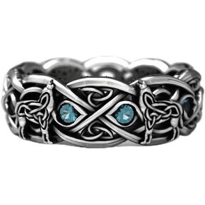 Koguxuix Fashion Jewelry Vintage Silver Celtic Wolf Topaz Stone Ring Euramerican Wolf Totem Ring for Women Men (11) in Kuwait