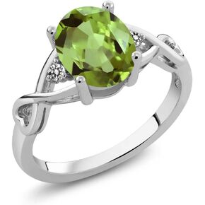 Gem Stone King 1.86 Cttw Green Peridot and White Diamond 3-Stone Ring For Women | 925 Sterling Silver | Gemstone Birthstone | 3 Stone Wedding Engagement Anniversary Promise Ring in Kuwait