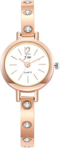 JewelryWe Womens Bracelet Watch Silver/Gold Tone Stainless Steel Round Dial Rhinestone Studded Bangle Watch in Saudi Arabia