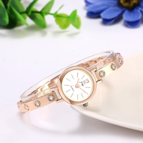 JewelryWe Womens Bracelet Watch Silver/Gold Tone Stainless Steel Round Dial Rhinestone Studded Bangle Watch in Saudi Arabia