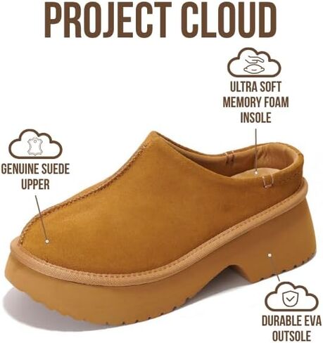 قباقيب Project Cloud للنساء - قباقيب من جلد الغزال الأصلي من إسفنج الذاكرة، نعل غير قابل للانزلاق، قباقيب نسائية - أحذية نسائية سهلة الارتداء وقباقيب نسائية - أحذية مريحة للنساء 2024 (Johnna) in Kuwait
