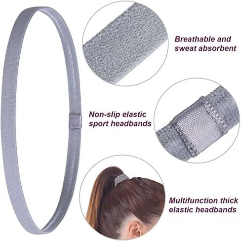 6 Pcs Colored Thin Elastic Headbands Skinny Stretchy Headbands for Women Girls Yoga Sports Hair Band with Non Slip Silicone Grip Athletic for Women Hair Accessories in Saudi Arabia