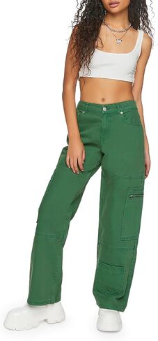 Forever 21 Women's Mid-Rise Denim Cargo Pants in Saudi Arabia