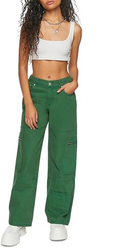Forever 21 Women's Mid-Rise Denim Cargo Pants in Saudi Arabia