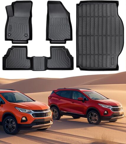 All Weather Floor Mats Full Set for Chevy Trax 2014-2023 for Buick Encore 2013-2023, Custom Fit for Front Rear Row & Trunk Mat Cargo Liner, Heavy Duty TPE Black Car Accessories in Saudi Arabia