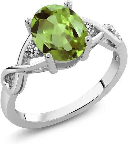 Gem Stone King 1.86 Cttw Green Peridot and White Diamond 3-Stone Ring For Women | 925 Sterling Silver | Gemstone Birthstone | 3 Stone Wedding Engagement Anniversary Promise Ring in Saudi Arabia