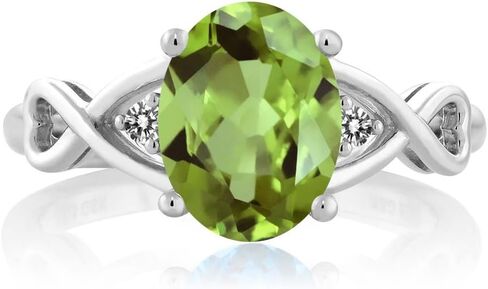 Gem Stone King 1.86 Cttw Green Peridot and White Diamond 3-Stone Ring For Women | 925 Sterling Silver | Gemstone Birthstone | 3 Stone Wedding Engagement Anniversary Promise Ring in Saudi Arabia