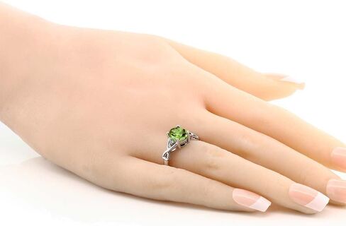 Gem Stone King 1.86 Cttw Green Peridot and White Diamond 3-Stone Ring For Women | 925 Sterling Silver | Gemstone Birthstone | 3 Stone Wedding Engagement Anniversary Promise Ring in Saudi Arabia