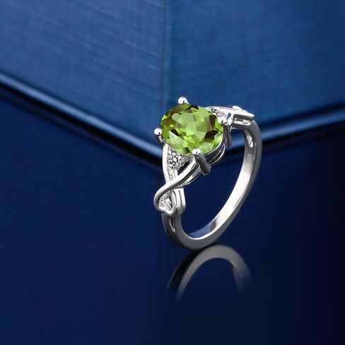 Gem Stone King 1.86 Cttw Green Peridot and White Diamond 3-Stone Ring For Women | 925 Sterling Silver | Gemstone Birthstone | 3 Stone Wedding Engagement Anniversary Promise Ring in Saudi Arabia