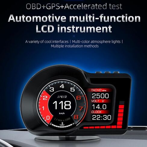 Car Digital HUD Head Up Display Speedometer Accelerometer,OBD GPS Dual System,Overspeed Alarm,Voltage,Water Temperature,Atmosphere Light for Vehicles After 2008 in Saudi Arabia