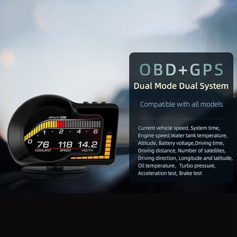Car Digital HUD Head Up Display Speedometer Accelerometer,OBD GPS Dual System,Overspeed Alarm,Voltage,Water Temperature,Atmosphere Light for Vehicles After 2008 in Saudi Arabia