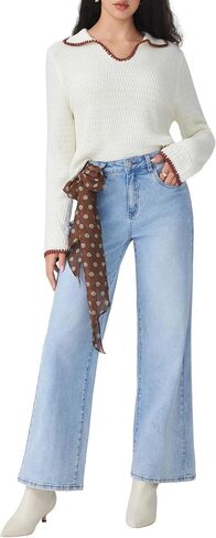 CIDER Women's Middle Waist Straight Leg Jeans Light Wash Denim Casual Going Out Pants in Saudi Arabia