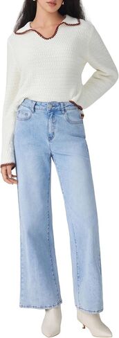 CIDER Women's Middle Waist Straight Leg Jeans Light Wash Denim Casual Going Out Pants in Saudi Arabia