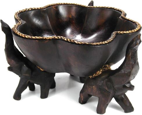 AeraVida Triumphant Elephants Rain Tree Wood Tray Hand Carved in Saudi Arabia