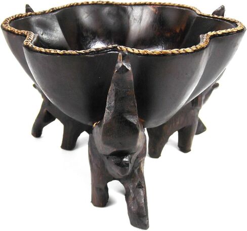 AeraVida Triumphant Elephants Rain Tree Wood Tray Hand Carved in Saudi Arabia