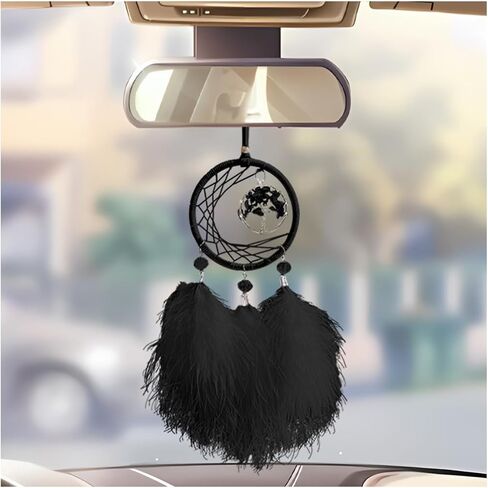 قلادة Dream Catchers لمرآة الرؤية الخلفية للسيارة، زينة معلقة مصنوعة يدويًا للمركبة، إكسسوارات ديكور داخلي ساحرة للنساء والفتيات، عالمية للمركبات، المنزل، المكتب (أبيض) in Saudi Arabia
