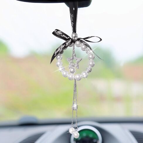 Bling Car Mirror Hanging Accessories - Lucky Crystal Pendant Car Rear View Mirror Charm - Sparkle Rhinestone Hanging Ornament - Auto Decoration Bling Car Accessories for Women (Five-Pointed Star) in Saudi Arabia