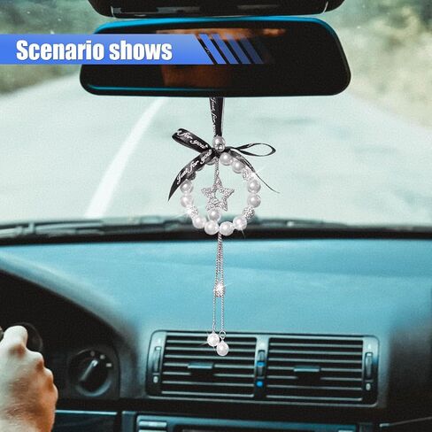 Bling Car Mirror Hanging Accessories - Lucky Crystal Pendant Car Rear View Mirror Charm - Sparkle Rhinestone Hanging Ornament - Auto Decoration Bling Car Accessories for Women (Five-Pointed Star) in Saudi Arabia
