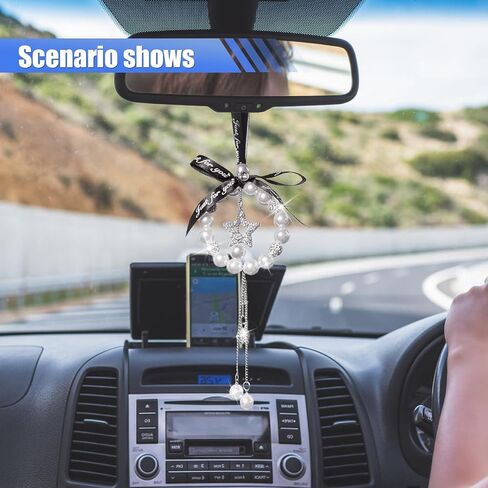 Bling Car Mirror Hanging Accessories - Lucky Crystal Pendant Car Rear View Mirror Charm - Sparkle Rhinestone Hanging Ornament - Auto Decoration Bling Car Accessories for Women (Five-Pointed Star) in Saudi Arabia