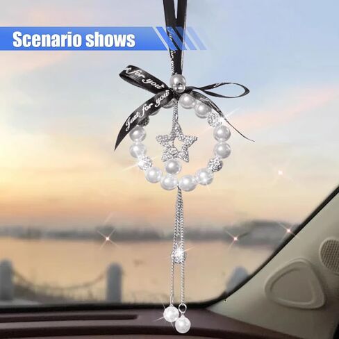 Bling Car Mirror Hanging Accessories - Lucky Crystal Pendant Car Rear View Mirror Charm - Sparkle Rhinestone Hanging Ornament - Auto Decoration Bling Car Accessories for Women (Five-Pointed Star) in Saudi Arabia